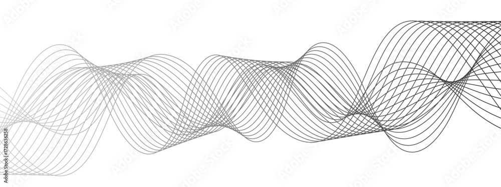 Poster abstract monochrome background with flowing wave lines with geometric mesh patterns. thin, black cur