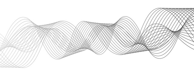 Abstract monochrome background with flowing wave lines with geometric mesh patterns. Thin, black curved lines waves on a white background. Sense of motion, rhythm, and depth dynamic structure © Sanatçi