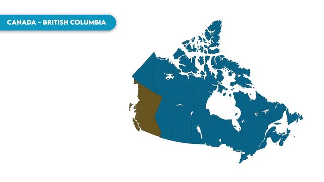 British Columbia Map Video, Canada map, Political Map of Canada, national flag and borders, perfect for presentations, travel, education, geography, and global studies.