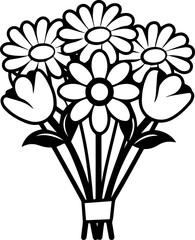 SVG vector illustration of a flower bouquet bunch.Whimsical Floral Bouquet in Simple Black and White Design