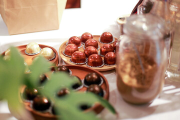 coffee capsules on a wooden tray