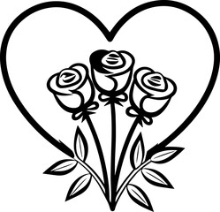 SVG vector illustration of a flower bouquet bunch.Heart Shape with Three Roses Illustration Design Art