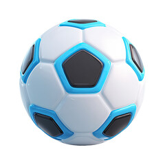 Soccer ball, white with blue accents, 3D render