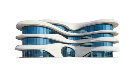 Modern building with curved design isolated on white background cutout transparent png