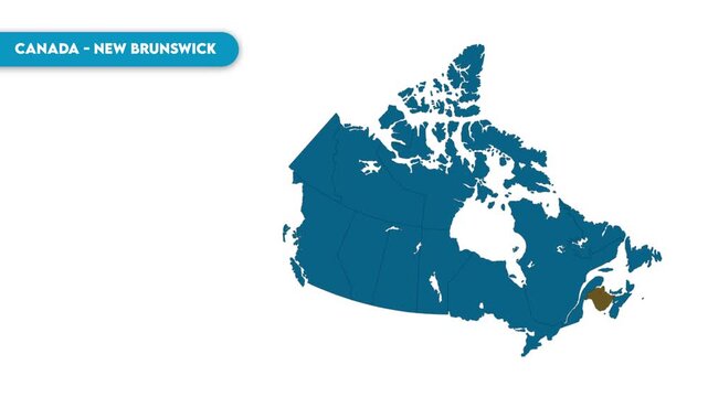 New Brunswick Map Video, Canada map, Political Map of Canada, national flag and borders, perfect for presentations, travel, education, geography, and global studies.