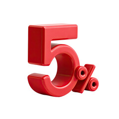 Red 3D Number Five with Percentage Symbol