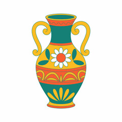 Hand Drawn Decorative Vase with Floral and Geometric Elements in Bright Colors Illustration Design Graphic Art