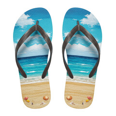 Beach flip flops with seashells design isolated on transparent background