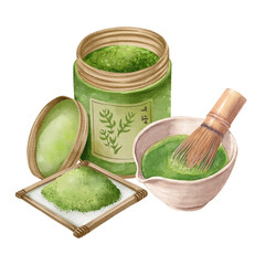 Flat Icon Set of Matcha Food and Drink Collection in Soft Pastel Palette