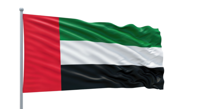 UAE flag waving isolated on white background cutout transparent png
