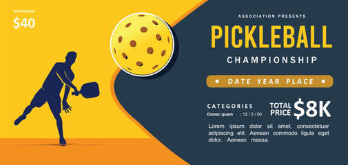 Colorful vector editable pickleball tournament banner or poster for any graphic background
