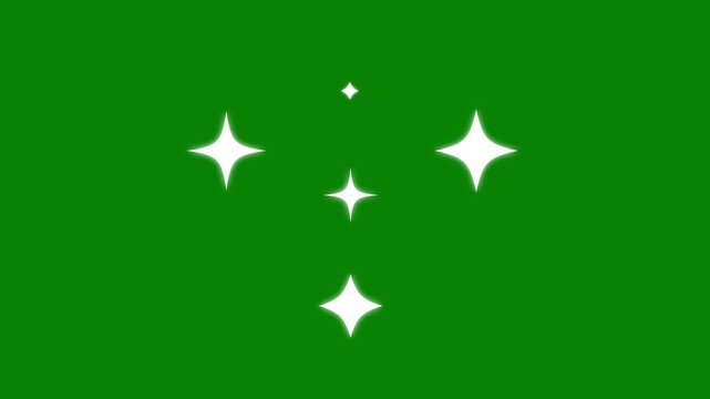 Sparkling stars shine animation, shimmering light, magic flash or glitter motion explosion animated effect, sparkle star glowing animation, blinking light effect on green screen background. 4k video