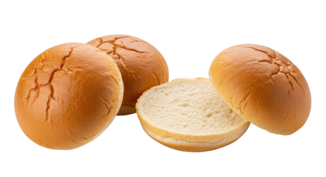 Hamburger buns isolated on white background cutout transparent png