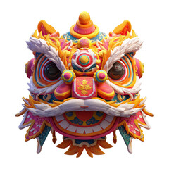 Colorful Chinese Lion Dance Mask with 3D Render.