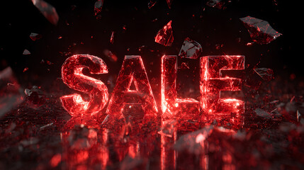 Shattered glowing red glass SALE sign with dramatic effect
