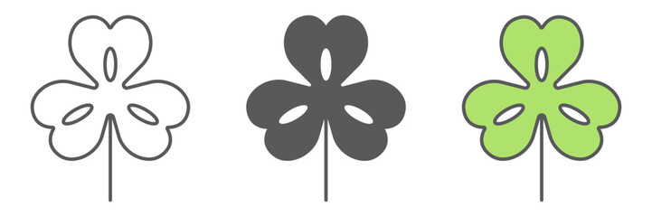 Three leaf clover icon, st patrick s day and holiday, clover sign, vector graphics, a linear pattern on a white background, editable stroke.