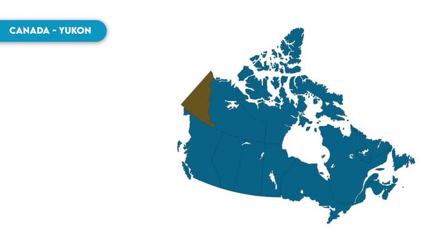 Yukon Map Video, Canada map, Political Map of Canada, national flag and borders, perfect for presentations, travel, education, geography, and global studies.