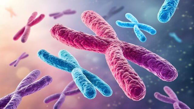 Detailed chromosome structures showcase genetic science, perfect for medical research presentations or educational materials with a modern scientific touch