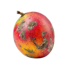 Png of closeup of a ripe mango with vibrant red and yellow skin, showcasing its texture isolated on transparent background