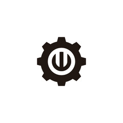 Letter w in gear, circle geometric symbol simple logo vector