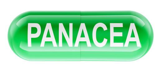 Panacea, green capsule pill. 3D rendering