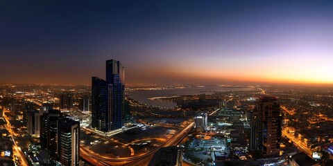 Obraz premium AI image: Dramatic skyline of a modern city at dusk illuminated with vibrant colors and