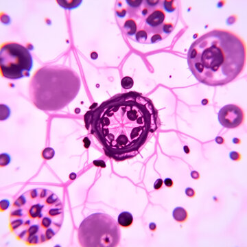 Camera photo of warthin tumor of the parotid gland, magnification 200x, photograph through a microscope