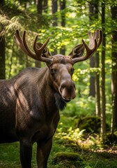 Majestic Moose in Lush Forest - A Wildlife Portrait.