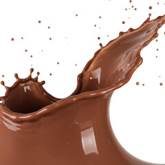 Chocolate milk splash dynamic action shot isolated on transparent background