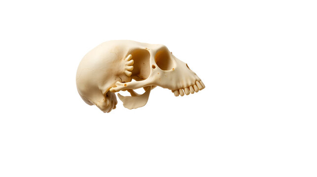 skull of prehistoric man, Skull of hominids or australopithecus isolated on white background with space for text