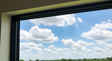 Obraz premium Cloudy sky view through window