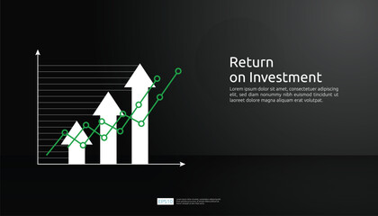 business growth arrow raise up concept to success. Finance vision stretching rising up. banner flat style vector illustration. Return on investment ROI. currency chart increase. stock and investment