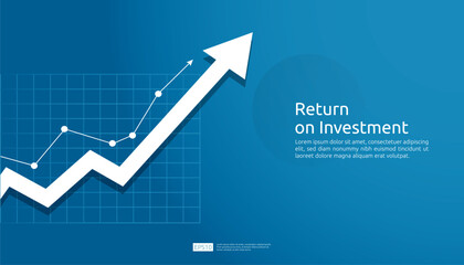 business growth arrow raise up concept to success. Finance vision stretching rising up. banner flat style vector illustration. Return on investment ROI. currency chart increase. stock and investment