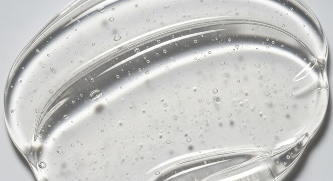 Transparent cosmetic gel smear with bubbles macro.