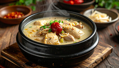 Traditional Korean samgyetang (ginseng chicken soup)
