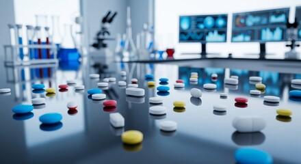 Laboratory pills and equipment, scientific research and development.