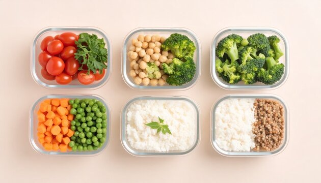 Generated image preparazione cibi vegani in contenitori trasparenti generato con ia