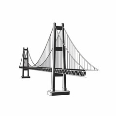 Fototapeta premium Minimalist Black and White Suspension Bridge Illustration.