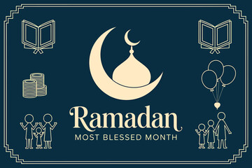 Fototapeta premium Ramadan Festival Ornaments with Topi, Lanterns, and Quran Elements