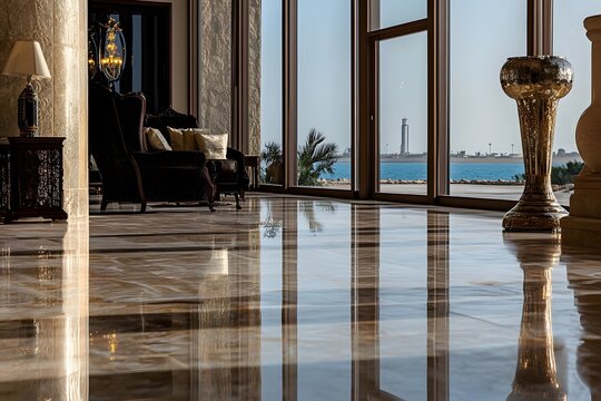 AI image Opulent residence with grand windows reflecting coastal vista modern luxurious lifestyle