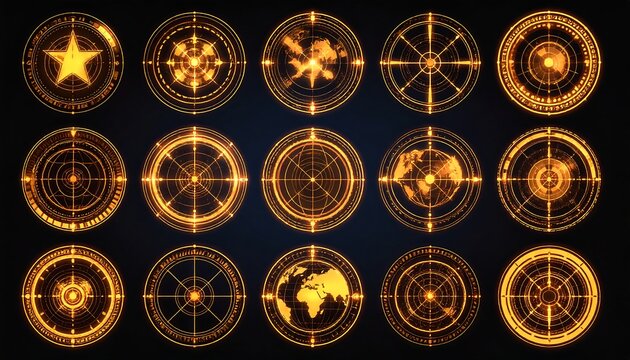 Futuristic golden circular interface elements - Powered by Adobe