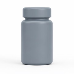 Plain Gray Plastic Medicine Bottle with Cap on White Background.