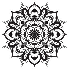 Abstract mandala art design black and white decorative background illustration
