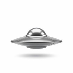 Fototapeta premium Shiny Metallic UFO Flying Saucer Isolated on White Background with Shadow.
