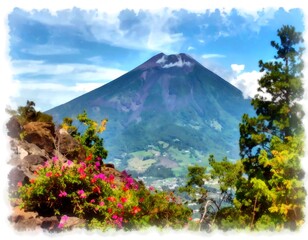 Colorful volcanic mountain landscape