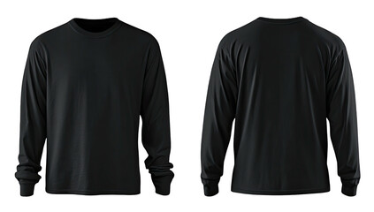 Front and back view of a plain black long-sleeve shirt