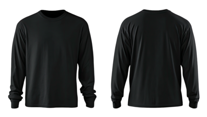 Front and back view of a plain black long-sleeve shirt