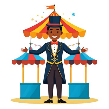 Cartoon circus ringmaster welcoming guests