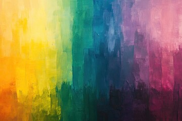Fototapeta premium A blurred background of colors in the style of an oil painting, with a green and blue gradient on top and yellow, orange, red, purple, and pink hues at the bottom.