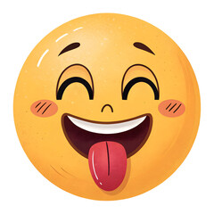 Fototapeta premium Emoji-style face with tongue out and one eye closed, isolated on white background, expressing playfulness, silliness, fun